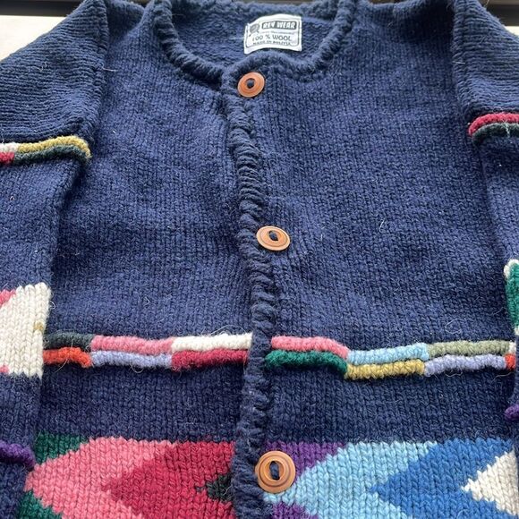 GORGEOUS Bolivian AMANO Wool Patterned Cardigan Oversized - as is - Picture 3 of 6